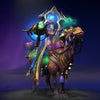 Image of The King of Thieves cosmetic set for Keeper of the Light, from The International 10 Collector's Cache II in Dota 2, featuring a powerful desert monarch in opulent, royal attire, riding a magnificently adorned regal camel mount, with a Sultan's grand headdress and wielding a custom scepter of power with a glowing green crystal.