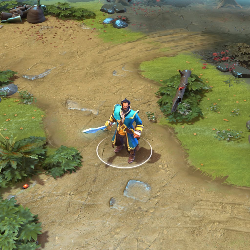 A gameplay screenshot of Kunkka's default model in Dota 2. This serves as a baseline to contrast with the visually stunning aquatic aura, spectral ripples, and unique deep-sea details of the Sea Spirit cosmetic set, enhancing his presence in every move.