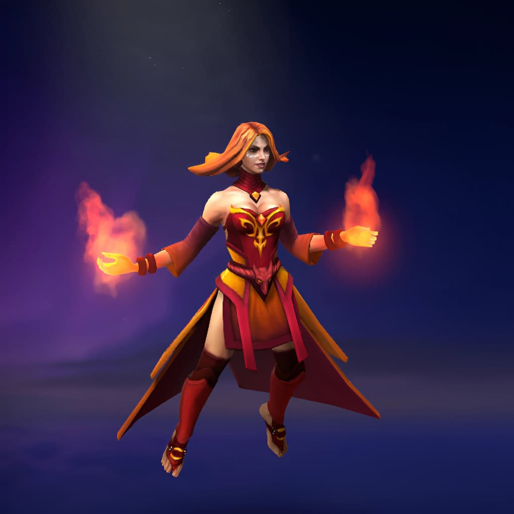 Image of Lina's default model, for comparison with the Glory of the Elderflame set from the TI10 Collector's Cache.