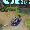 Luna shown in-game wearing the Bloodmoon Stalker set. The Mystical Blue Armor, glowing Crescent Glaive of Azure Light, and the imposing Majestic Grey Wolf Mount are clearly visible, showcasing the set's full impact during a match.