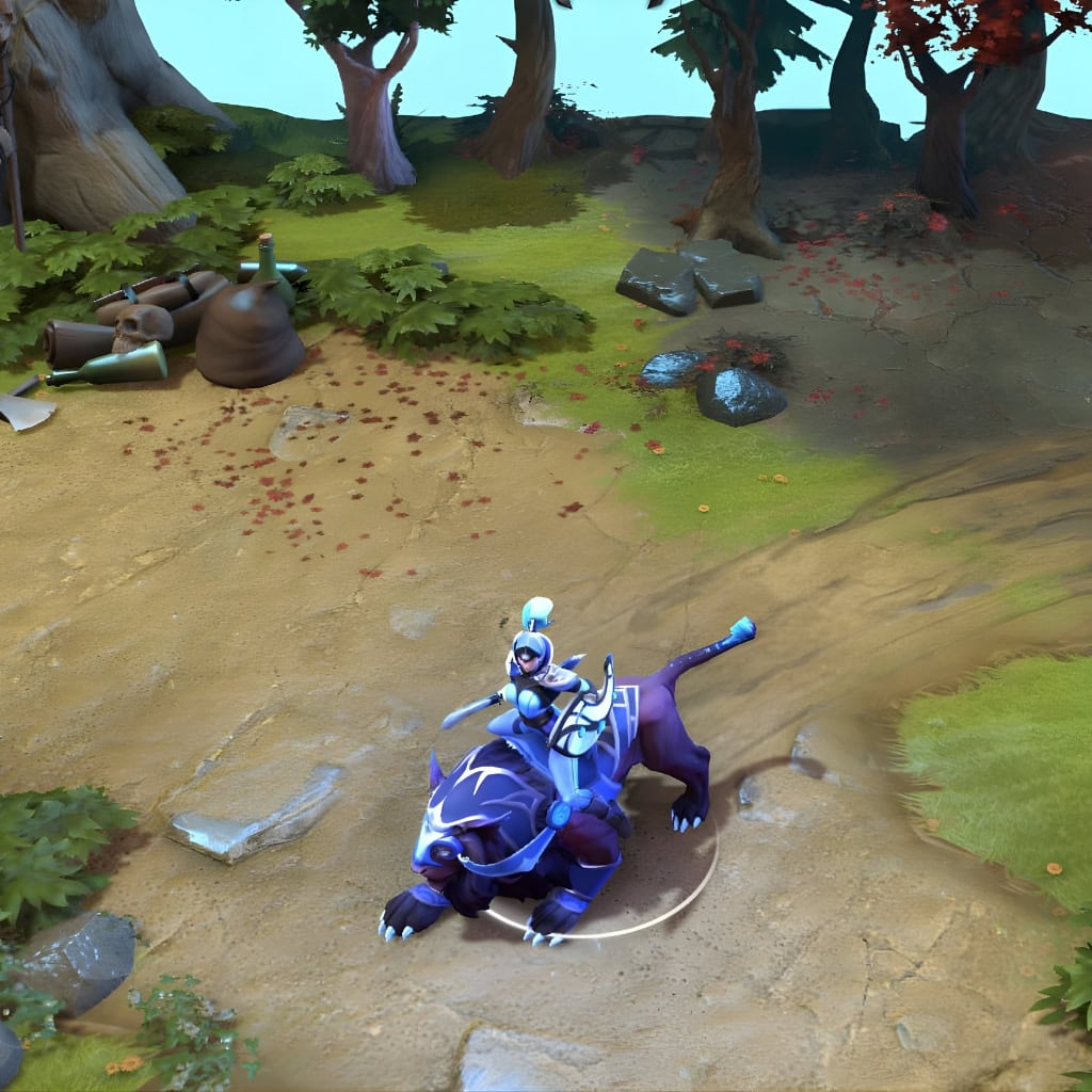 A gameplay screenshot of Luna's default model in Dota 2. This serves as a baseline to contrast with the enhanced in-game visuals and unique particle effects of the Bloodmoon Stalker cosmetic set.