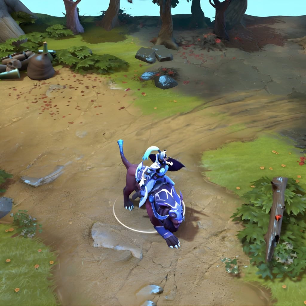 A gameplay screenshot of Luna's default model in Dota 2. This serves as a baseline to contrast with the visually stunning, regal aesthetic of the rare Nightsilver's Resolve set from The International 2016 Collector's Cache.