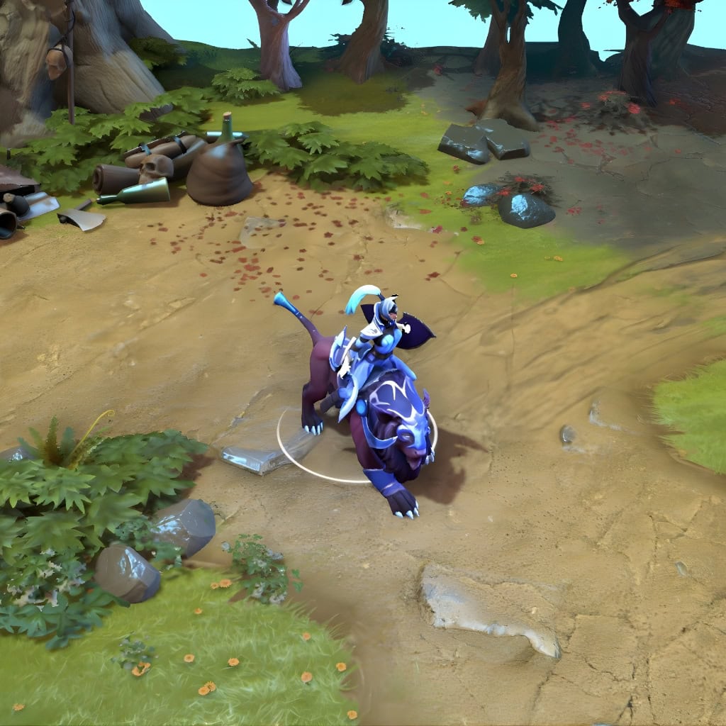 A gameplay screenshot of Luna's default model in Dota 2. This serves as a baseline to contrast with the striking artistry and spectacular aquatic mount that ensures every appearance on the map is a spectacle with the Shadowforce Gale set.