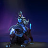 The default skin of Luna and her mount Nova, shown for comparison with the Leonid Luminosity set. This highlights the transformation into a celestial sovereign with a spectral lion mount, ornate celestial armor, and a cosmic vortex shield.