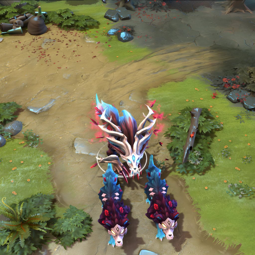 Lycan shown in-game in his custom Shapeshift form from the Creed of the Skullhound set. The terrifying skeletal visage, massive antler-like bone structures, and vibrant aura of feral energy are clearly visible.