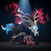 The custom Shapeshift ultimate form for Lycan's Creed of the Skullhound set. This monstrous beast features a terrifying skeletal visage with glowing blue eyes, massive antler-like bone structures, and a vibrant aura of red particle effects radiating feral energy.