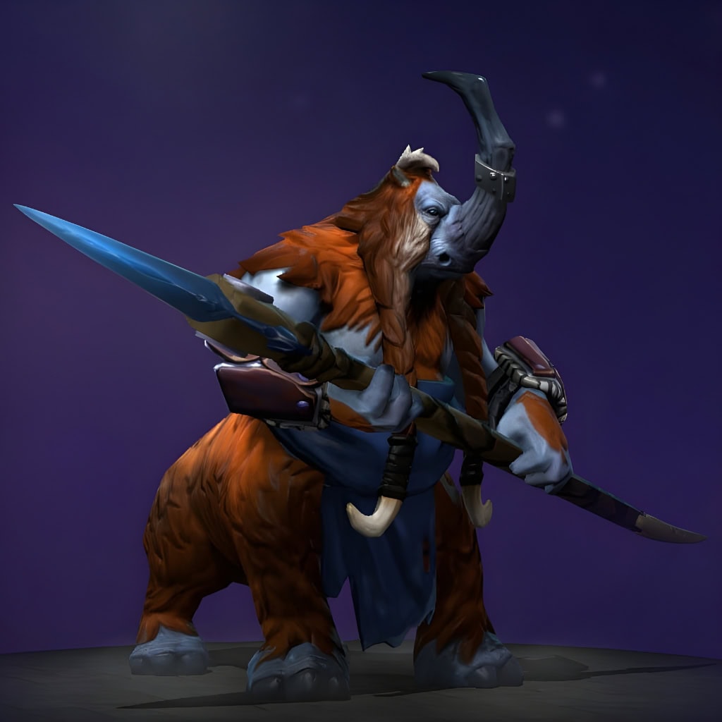 The default skin of Magnus, shown for comparison with the Cruelties of the Spiral Bore set. This highlights the transformation from his classic Magnoceros form to an armored, industrial behemoth with a unique drill-helmet and brutal grinder-hammer.