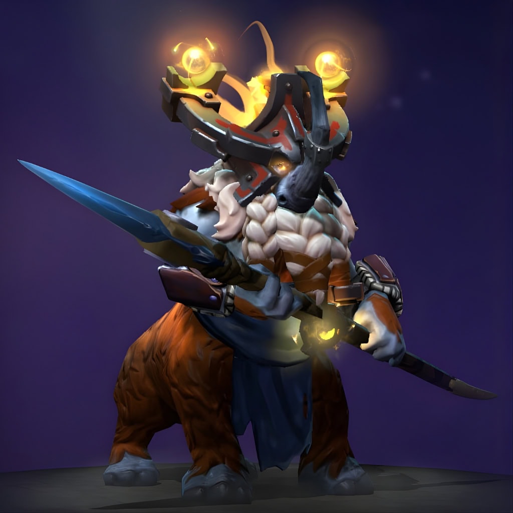 Dota 2 Immortal item, Eyes of Ardenok, replaces Magnus's horns with a blackened iron helm featuring a blazing, pulsing crucible.