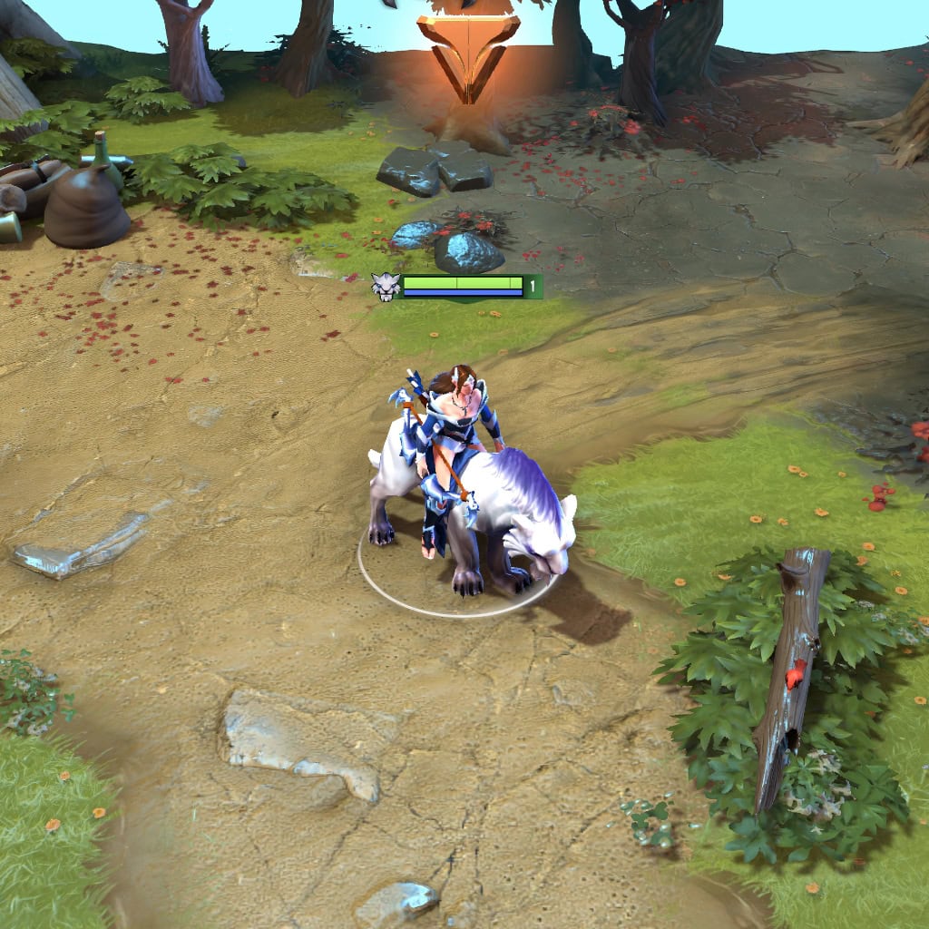 Gameplay screenshot of Mirana's default skin, for comparison with the Spirit of the Sacred Grove set from the TI10 Collector's Cache.