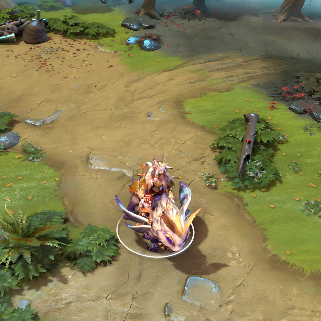 Mirana shown in-game riding the Photax Fluttercat set. The magnificent mount with cosmic wings and glowing purple eyes, alongside Mirana's moth-inspired golden headpiece, teal and gold armor, and pulsing amber gems, are clearly visible, showcasing the set's full impact.