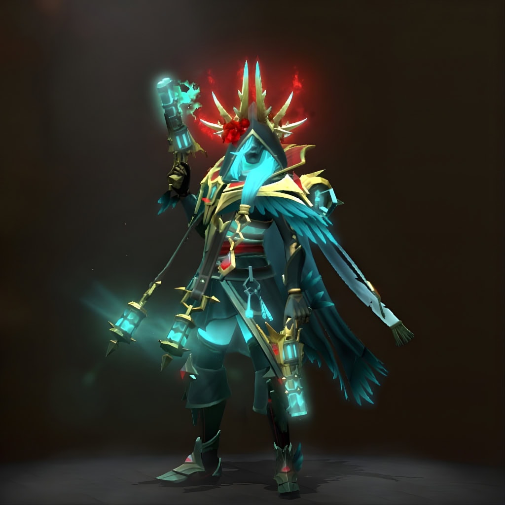 Rose of Moira set for Muerta from the Winter 2024 Heroes Hoard. This Dota 2 skin features ethereal turquoise energy, golden accents, a crimson rose crown, and twin custom glowing pistols.
