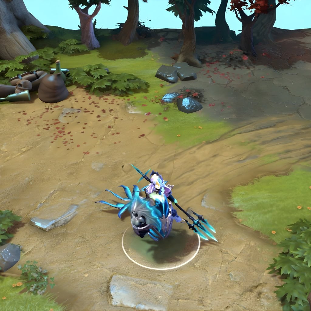 Naga Siren shown in-game wearing the Martyrdom of the Brineborn set. Her glowing aqua scales, majestic Brineborn Crown, and unique ambient effects enhance abilities like Mirror Image, making them more impactful and visually stunning on the battlefield.