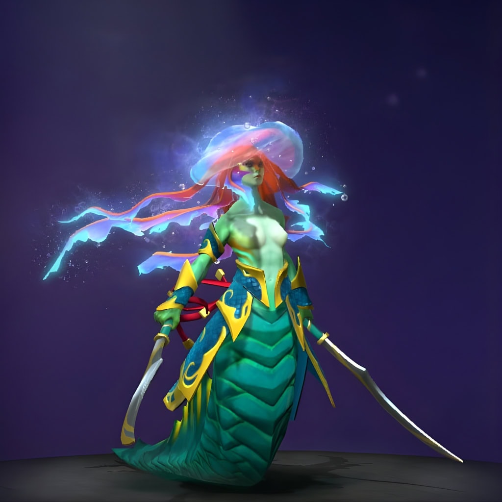 Dota 2 Immortal item, The Bell of Meranthia, is a magnificent, bioluminescent jellyfish bell for Naga Siren with a pink and blue glow.