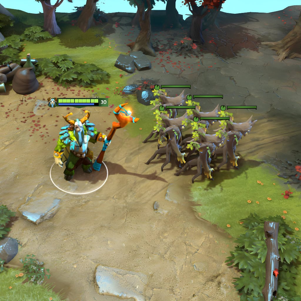 Gameplay screenshot of Nature's Prophet's default skin, for comparison with the Signs of the Allfather set from the TI10 Collector's Cache.