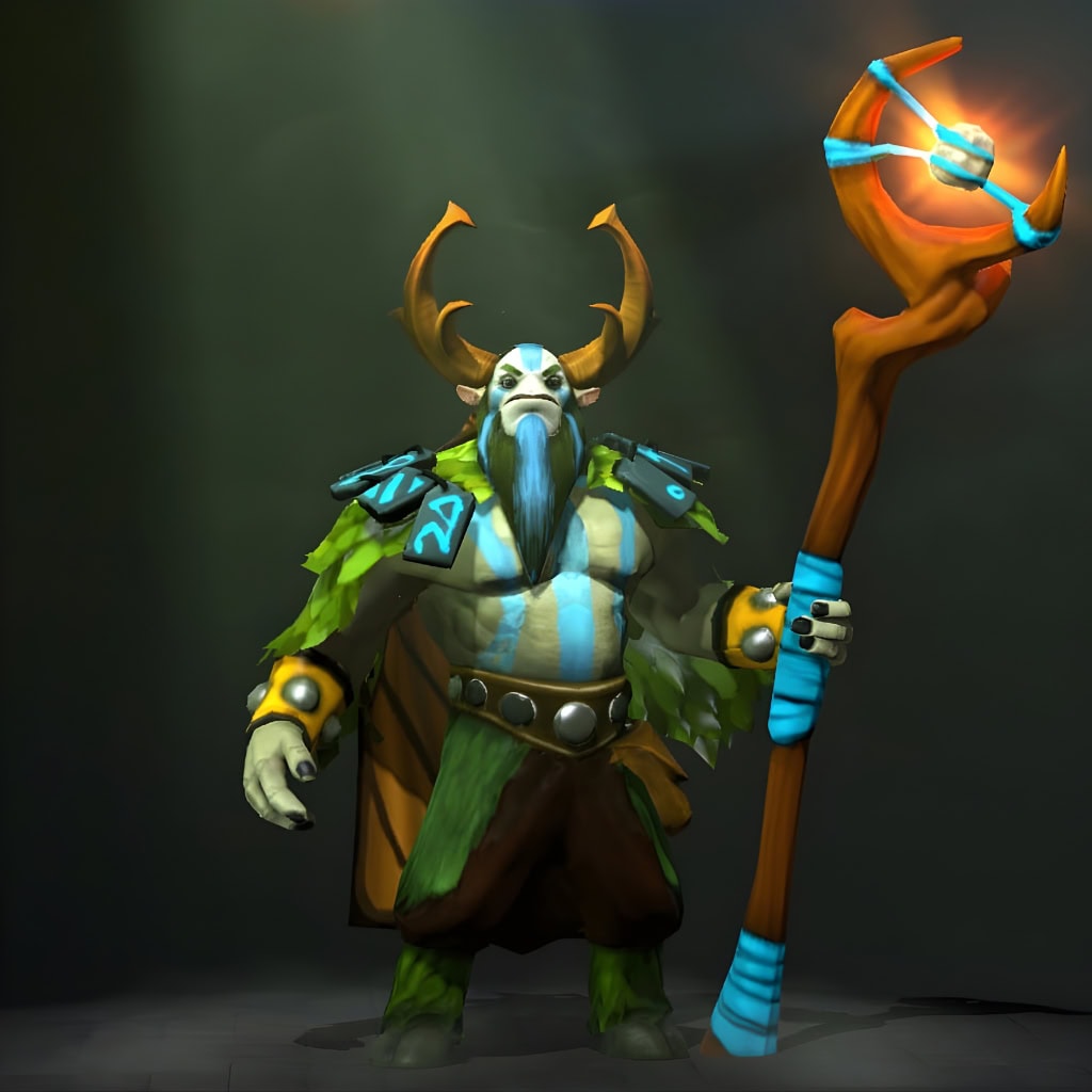 The default skin of Nature's Prophet, shown for comparison with The Dread Prophet set. This highlights the complete metamorphosis into a terrifying Cthulhu-inspired entity with writhing tentacles, bioluminescent fins, and custom "Coralent" treants.