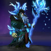 Image of the Signs of the Allfather cosmetic set for Nature's Prophet, from The International 10 Collector's Cache in Dota 2, featuring majestic luminous crystalline antlers, rich forest green robes with dark pauldrons, glowing blue runes, and an empowered mystical staff with a pulsating crystalline core.