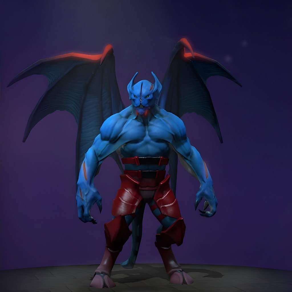 The default skin of Night Stalker, shown for comparison with the Legends of Darkheart Pursuit set. This highlights the transformation into a bulkier, more menacing alien form with an iridescent chitinous shell, massive insectoid wings, and a horrifying, glowing fanged maw.