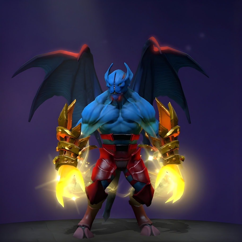 Dota 2 Immortal item, Golden Shadow of the Dark Age, equips Night Stalker with imposing golden gauntlets tipped with luminous claws.
