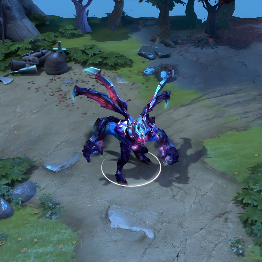 Night Stalker in-game wearing the "Legends of Darkheart Pursuit" set in his night form. The terrifying Nightmarish Maw is fully revealed, alongside the iridescent carapace and Massive Insectoid Wings, creating a dominant and aggressive presence.