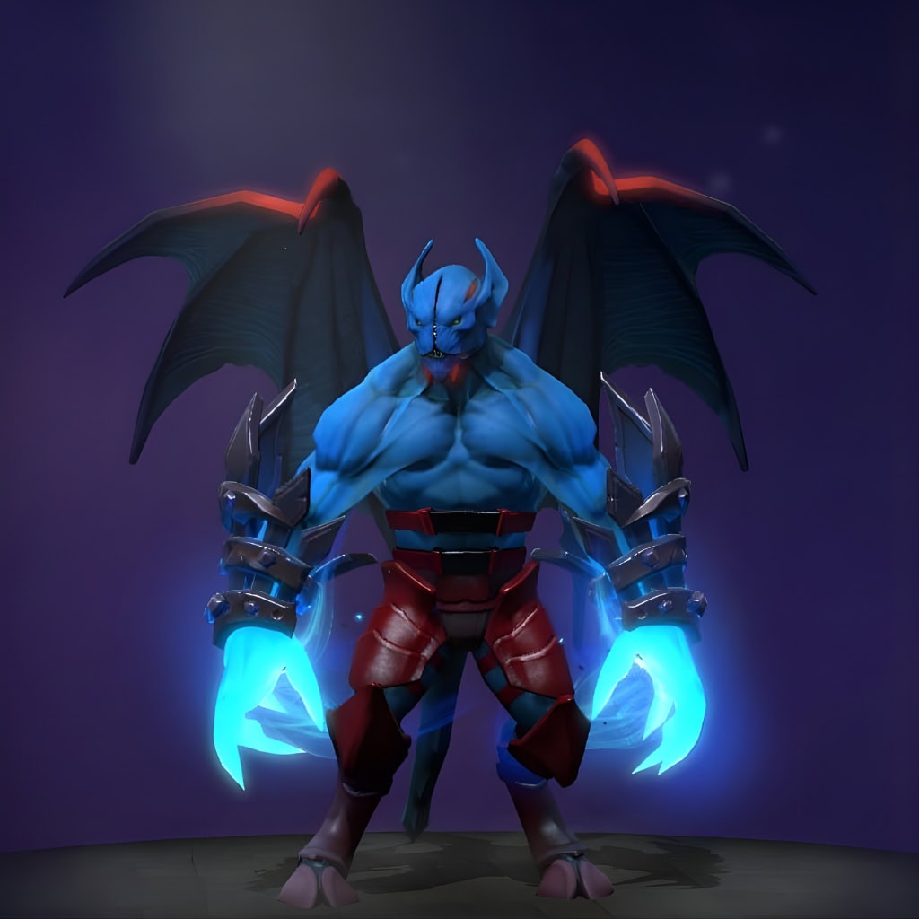 Dota 2 Immortal item, Shadow of the Dark Age, equips Night Stalker with jagged crystalline gauntlets that seethe with ethereal blue energy.