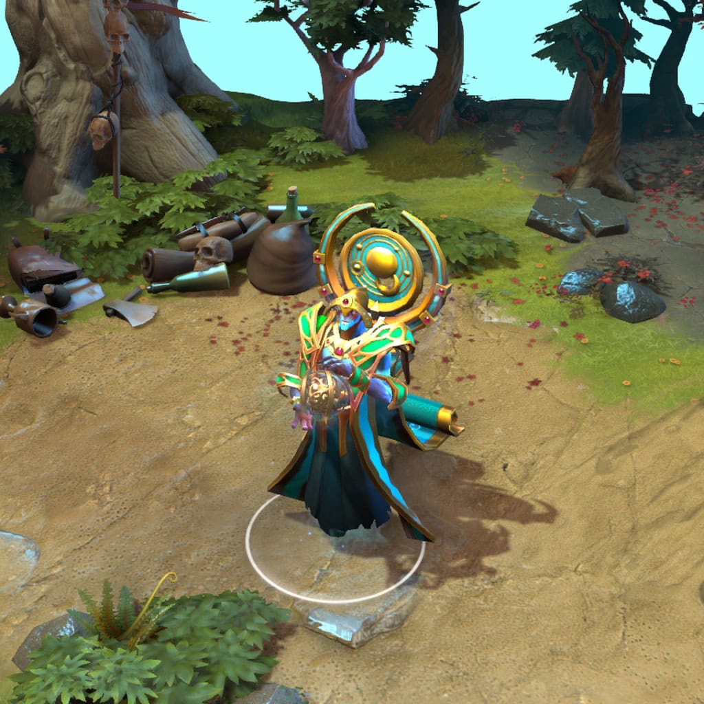 A gameplay screenshot of Oracle's default model in Dota 2. This serves as a baseline to contrast with the enhanced in-game visuals, unique Egyptian-inspired aesthetic, and dynamic dual-state Oracle Orb effects of the Riddle of the Hierophant cosmetic set.