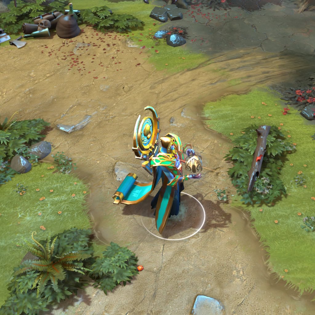 A gameplay screenshot of Oracle's default model in Dota 2. This serves as a baseline to contrast with the stunning composition of deep blues, cosmic purples, and brilliant gold of the Silence of the Starweaver set.