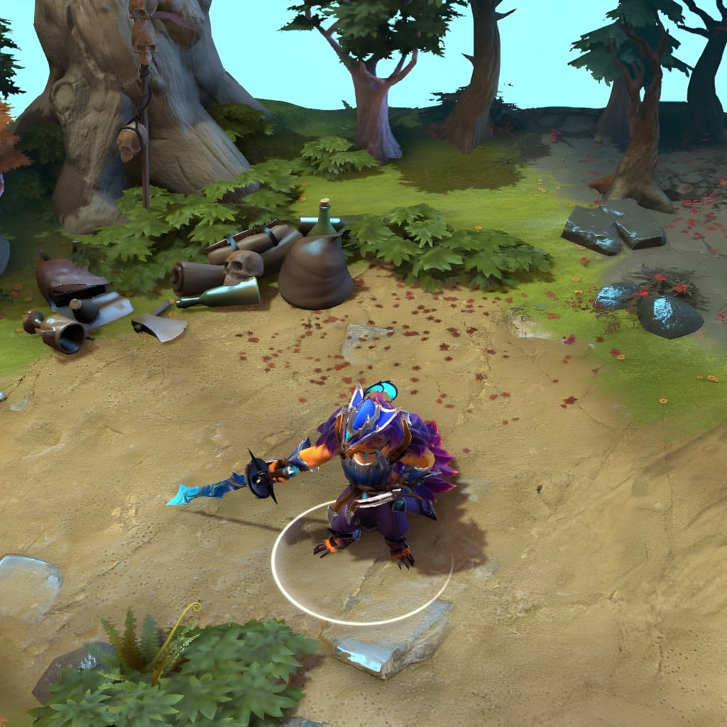 Pangolier shown in-game wearing the Pitfall Crusader set. His sharp, chitinous armor, bio-luminescent crown with glowing blue accents, unique jagged sword, and buckler shield are clearly visible, showcasing his formidable subterranean warrior transformation.
