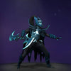 The default skin of Phantom Assassin, shown for comparison with the Darkfeather Factioneer set. This highlights the transformation from her traditional veiled assassin look to a fierce, avian-inspired hunter with a glowing feathered cape and pulsing daggers.