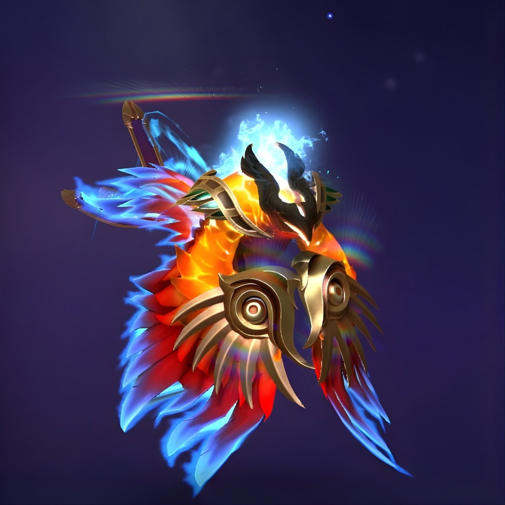 Dota 2 Immortal item, Solar Gyre, is a golden armor set for Phoenix's head and wings that emanates a brilliant blue flame.