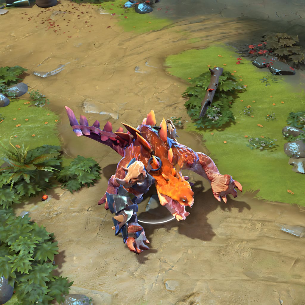 A gameplay screenshot of Primal Beast's default model in Dota 2. This serves as a baseline to contrast with the intense visual upgrade, volcanic fury, and unique glowing effects of the Primeval Abomination cosmetic set, enhancing your in-game presence.