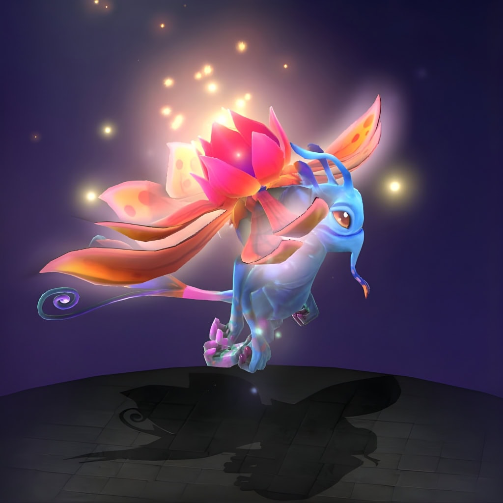 Dota 2 Immortal item, Blossom of the Merry Wanderer, replaces Puck's wings with a luminous floral appendage that has a warm, inner glow.