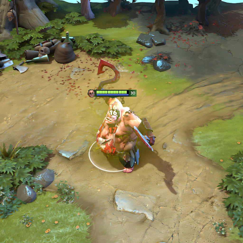Gameplay screenshot of Pudge's default skin, for comparison with the Mindless Slaughter set from the TI10 Collector's Cache.