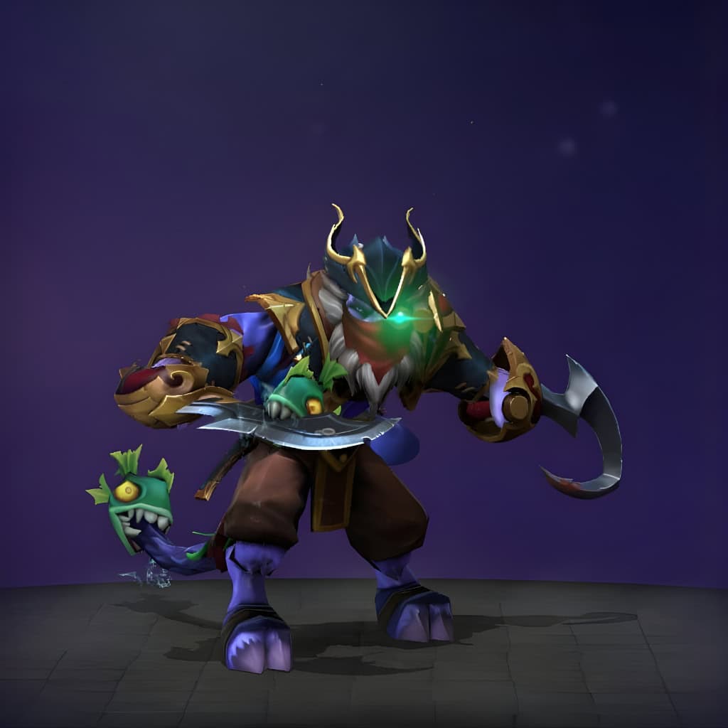 Riki's "Cunning Corsair" Mythical set from The International 2017 Collector's Cache. This skin transforms the Stealth Assassin into a grizzled phantom of the high seas, featuring a pirate's bandana, glowing aquamarine eyepieces, a curved hook weapon, and a unique dirk fashioned from a vicious-looking fish, with a small spectral fish on his shoulder. He is posed against a dark background.