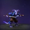 The default skin of Riki, shown for comparison with the Scarlet Subversion set. This highlights the transformation into a supernatural menace, featuring an Oni mask, samurai-esque armor, a glowing crimson blade, and an ethereal cloak that leaves a spectral trail.