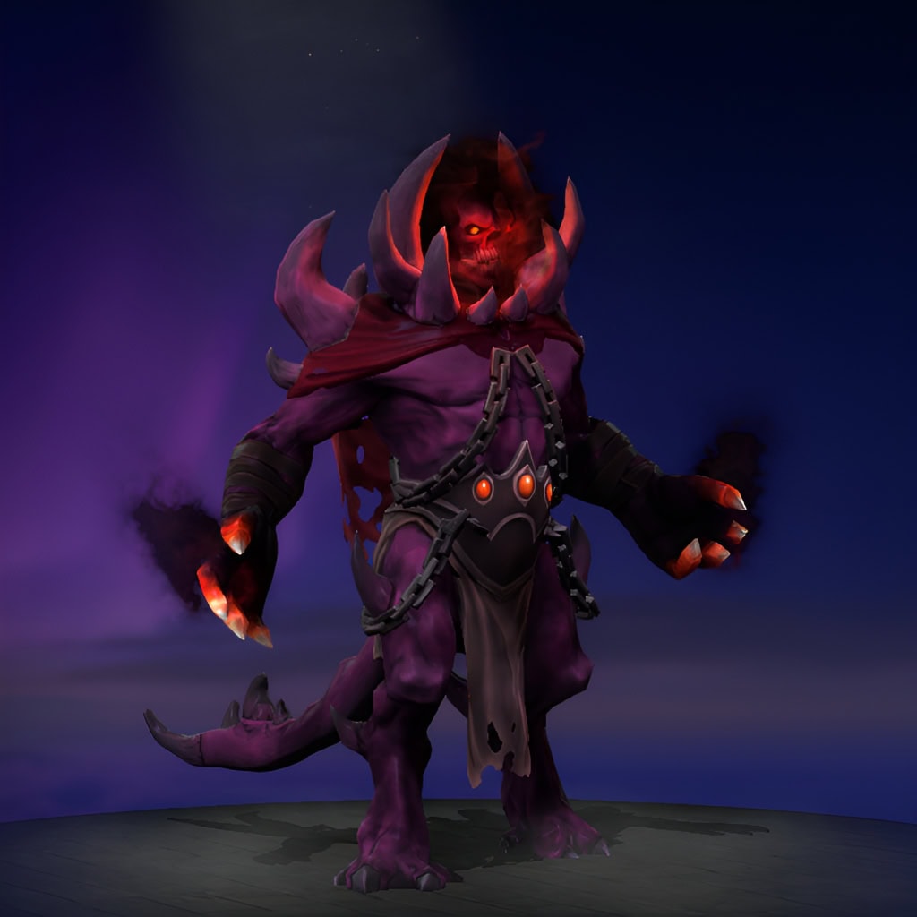 The default skin of Shadow Demon, shown for comparison with the ornate Crown of Calaphas set. This highlights the transformation from his standard appearance to the set's full chitinous armor and demonic crown.