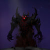 The default skin of Shadow Fiend, shown for comparison with the Souls Tyrant set. This highlights the transformation into a terrifying monarch with ornate golden horns, regal pauldrons, intricate dark armor with crimson accents, and intensified shadowy essence.