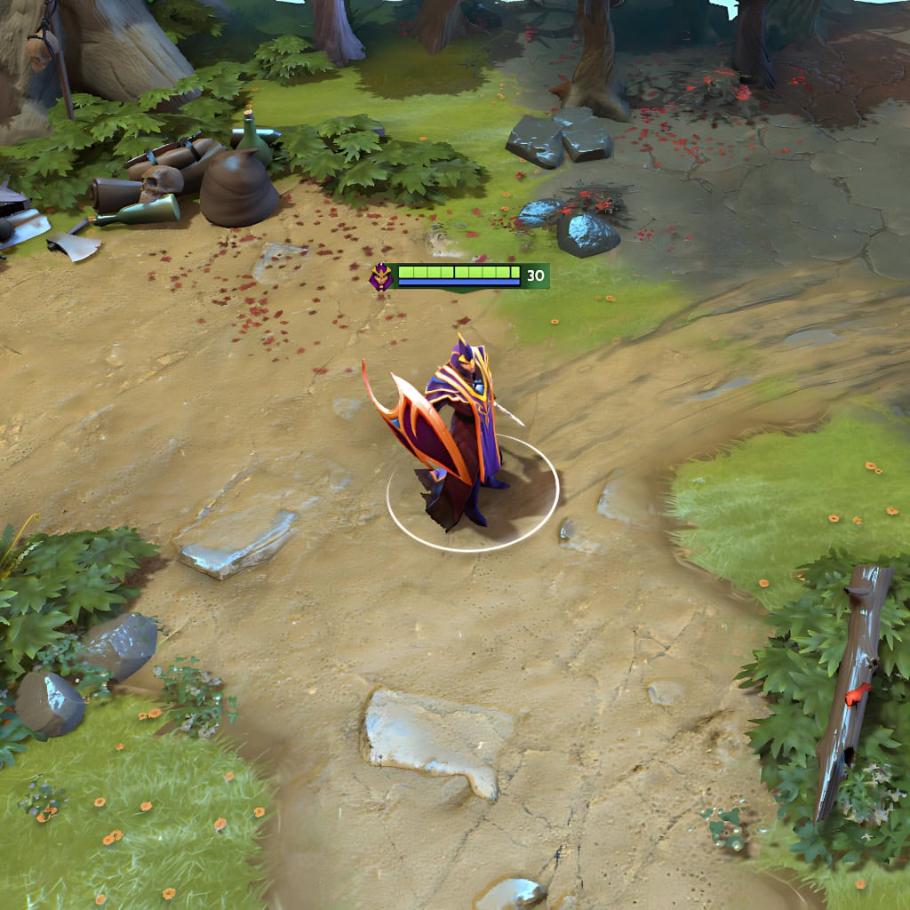 Gameplay screenshot of Silencer's default skin, for comparison with the Silent Slayer set from the TI10 Collector's Cache.