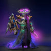 Image of the Silent Slayer cosmetic set for Silencer, from The International 10 Collector's Cache in Dota 2, featuring an ornate mystical headdress with glowing pinkish-purple runes, shadow-stitched regalia with gold and bronze pauldrons, and a whispering glaive with vibrant purple-pink luminescence.