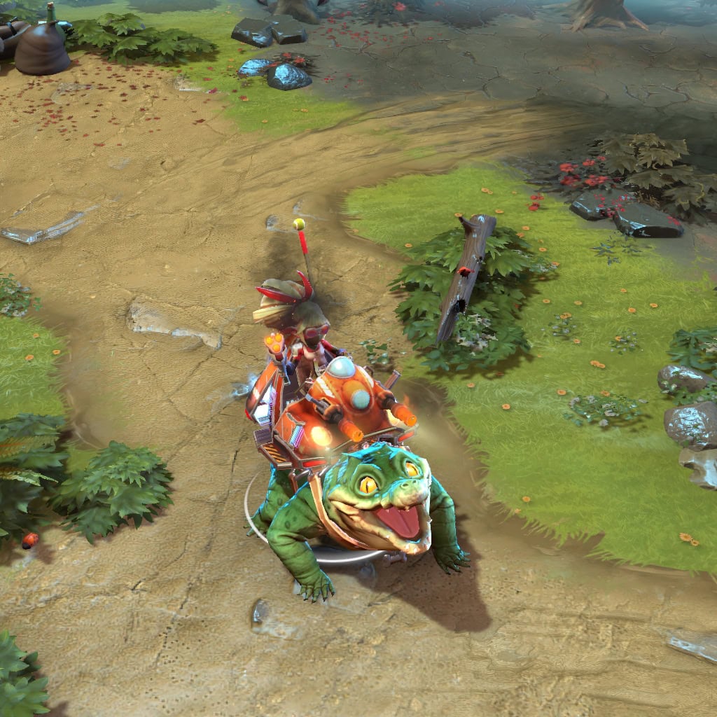 Snapfire shown in-game wearing the Whippersnapper set. The massive, grinning green gator-like Mortimer mount, custom-built orange armored command rig with side-mounted cannons and rear thruster, and Snapfire's tactical outfit with goggles and heavy-duty shotgun are clearly visible, showcasing the set's full unique impact.