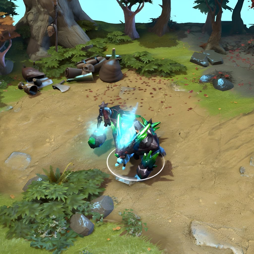 Spirit Breaker shown in-game wearing the Pillar of the Fractured Citadel set. The dark-iron armor and brilliant green crystals are clearly visible, while the luminous censer and its constant cyan mist create an unmistakable presence during his charge.