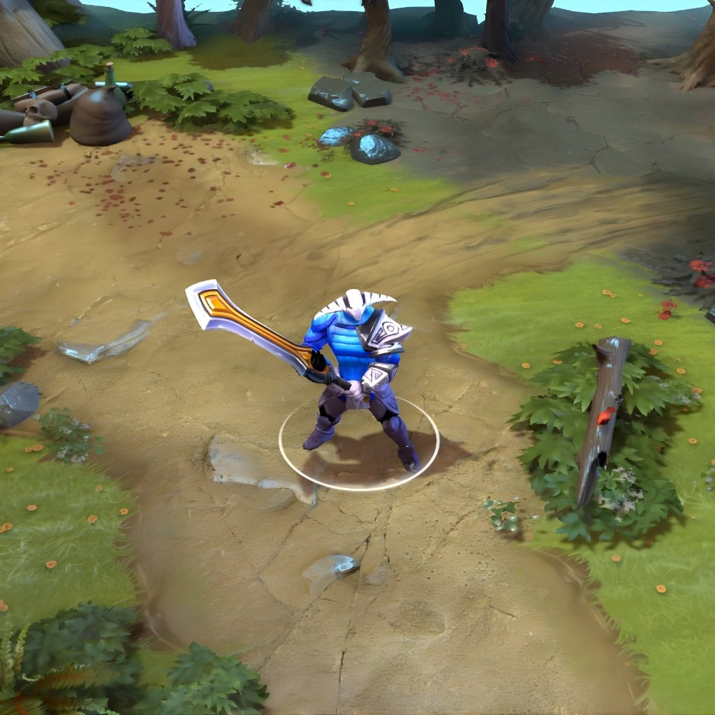 A gameplay screenshot of Sven's default model in Dota 2. This serves as a baseline to contrast with the intimidating silhouette and dramatic visual upgrades of the rare Stormwrought Arbiter set from The International 2016 Collector's Cache.