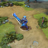 Sven shown in-game wearing the Indomitable Legacy set. The jagged, obsidian-like plating, volatile blue energy, menacing full helmet, and colossal greatsword are clearly visible, showcasing the set's full impact during gameplay.