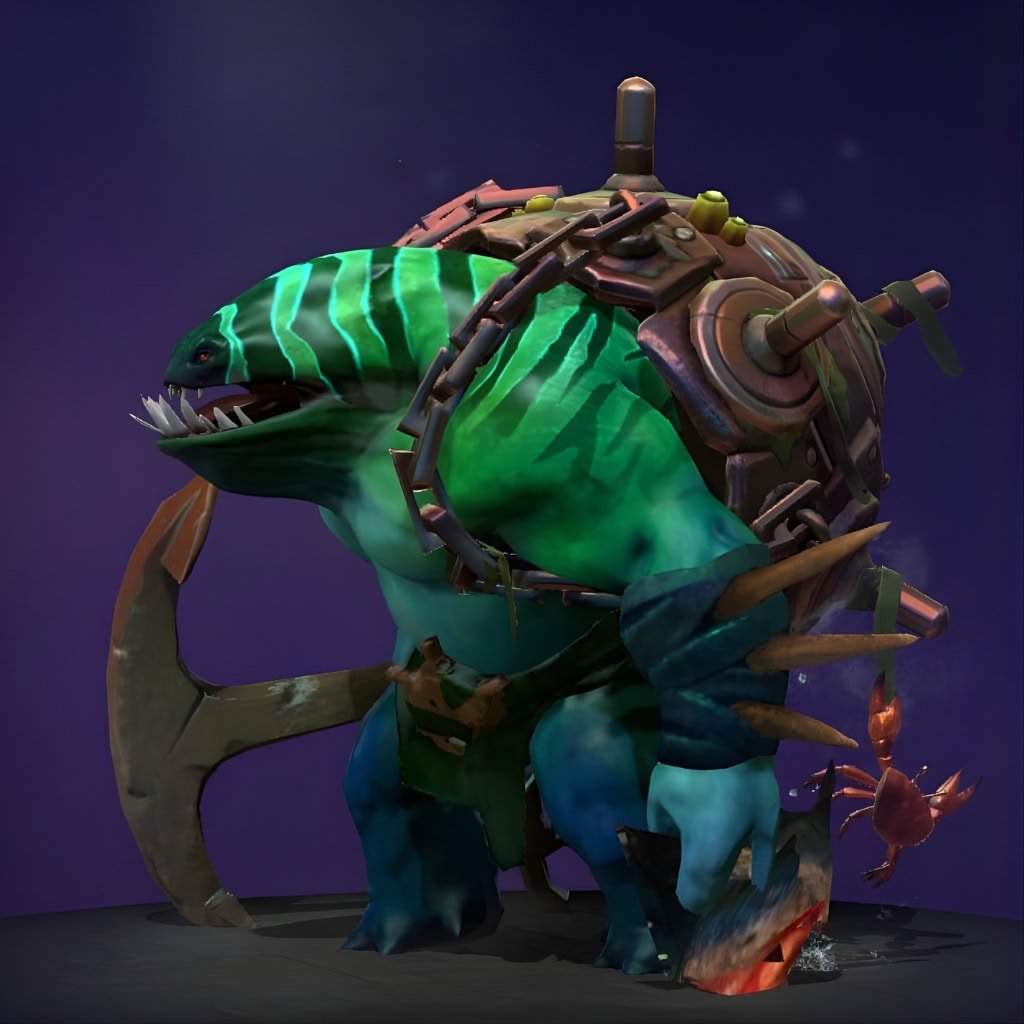 Dota 2 Immortal item, Deepshock Destroyer, replaces Tidehunter's shell with a rusted, deep-sea naval mine encrusted with barnacles.