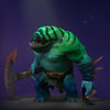 The default skin of Tidehunter, shown for comparison with the Poacher's Bane set. This highlights the transformation into a formidable, armored guardian with a sea turtle helm, imposing spiked carapace armor, a brutal spiked cudgel, and a unique fish off-hand.