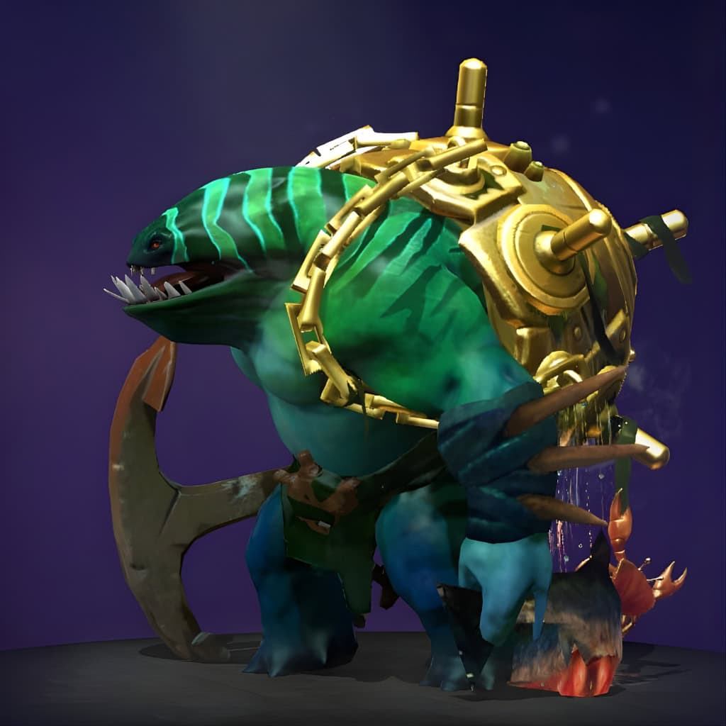 Dota 2 Immortal item, Golden Deepshock Destroyer, is a luxurious back-slot naval mine for Tidehunter reforged in brilliant, gleaming gold.