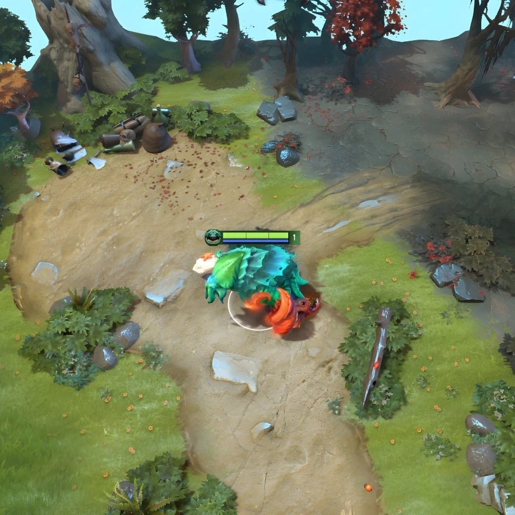 Gameplay screenshot showcasing the Horror from the Deep set for Tidehunter from The International 10 Collector's Cache II, highlighting his Cthulhu-inspired head, vicious fish weapon, and ancient stone anchor in action.