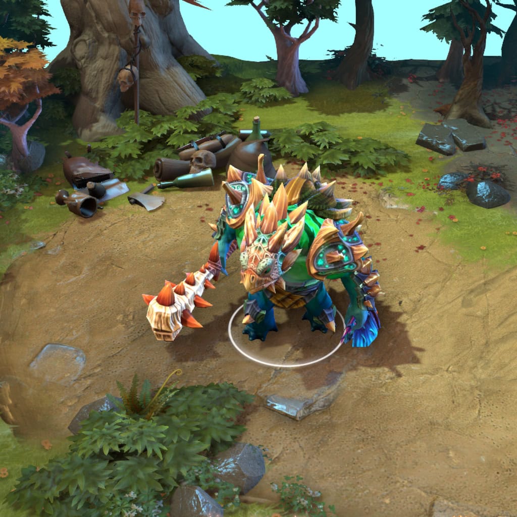 Tidehunter shown in-game wearing the Poacher's Bane set. The resilient sea turtle helm, imposing spiked carapace armor, brutal spiked cudgel, and unique 'poached' fish off-hand are clearly visible, showcasing the set's full impact and menacing silhouette.