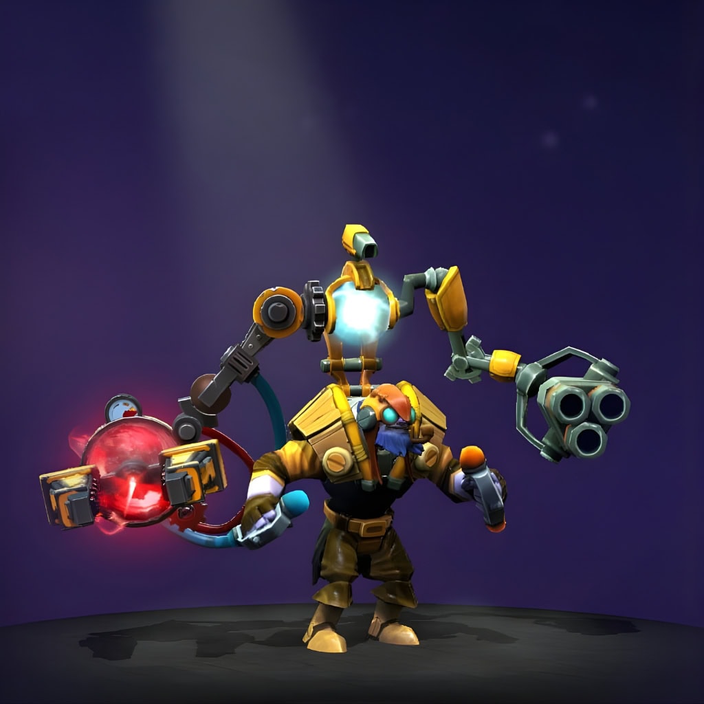 Dota 2 Immortal item, Arcanic Resonance Beam, is a sophisticated dual-cannon apparatus for Tinker's back with a glowing energy core.