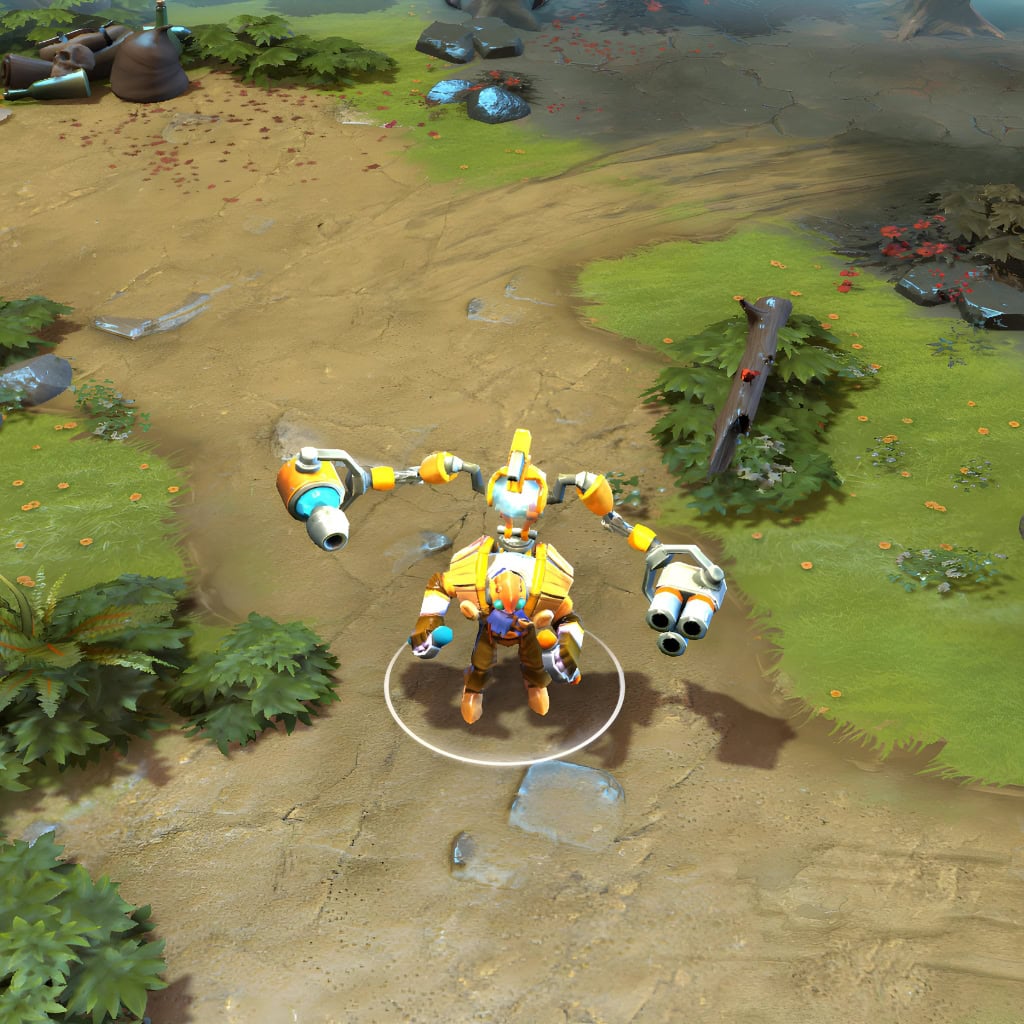A gameplay screenshot of Tinker's default model in Dota 2. This serves as a baseline to contrast with the enhanced in-game visuals and unique arcane scholar aesthetic of the Astrarium cosmetic set.