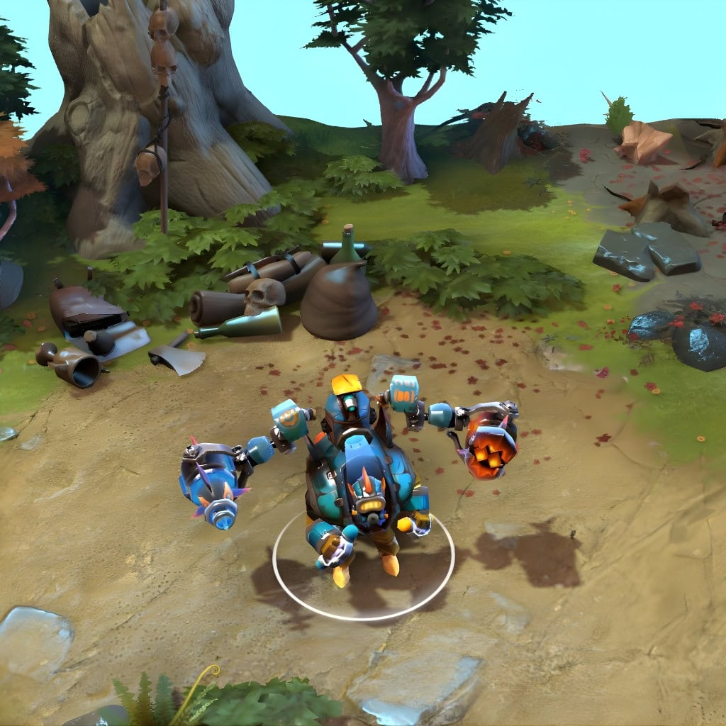 Tinker shown in-game wearing the Submerged Hazard set. The full-body conversion into a vintage diving suit, custom torpedo laser, propeller rocket launcher, and glowing aquatic details are clearly visible, showcasing the set's full intimidating presence.